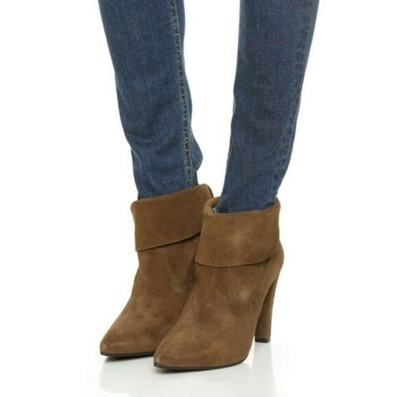 Schutz Brown Suede Pointed Toe Cuffed Booties Stiletto Heels Sz 39/8 - Picture 1 of 8